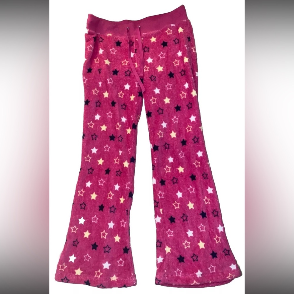 Pink Stars fleece pajama pants, Super Soft Sleepwear, Loungewear PJ Pants Medium